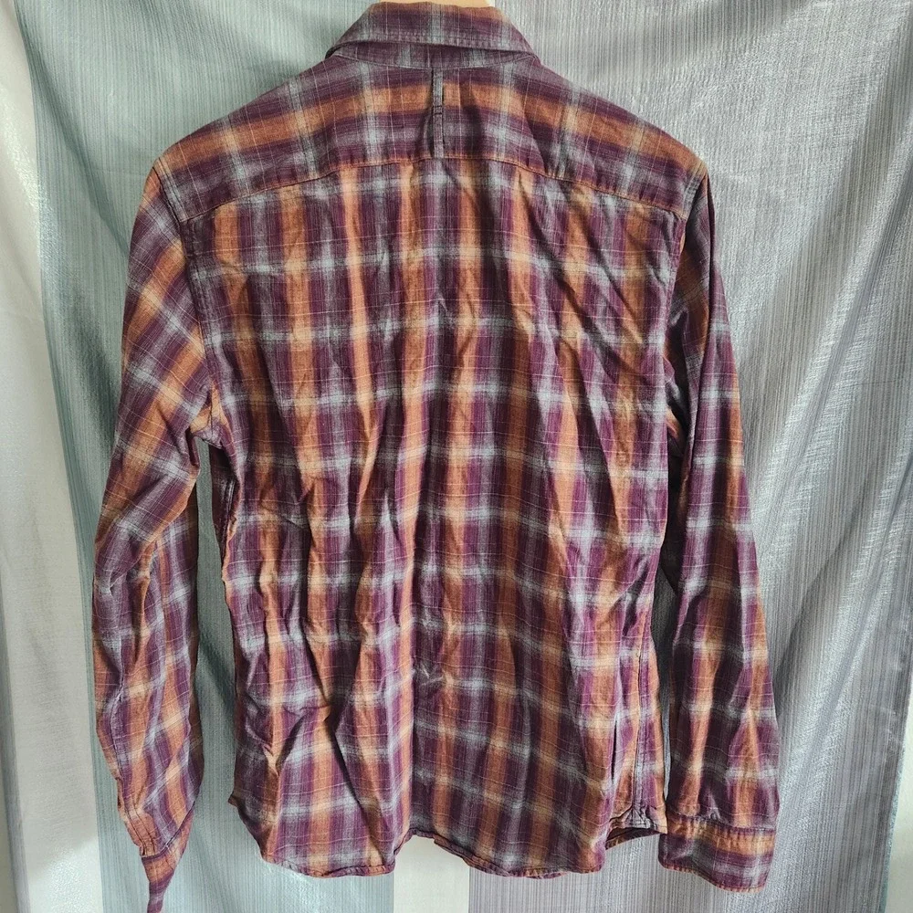 Banana Republic Grant Fit Luxe Flannel Shirt Mens M Purple Orange Plaid Cabin